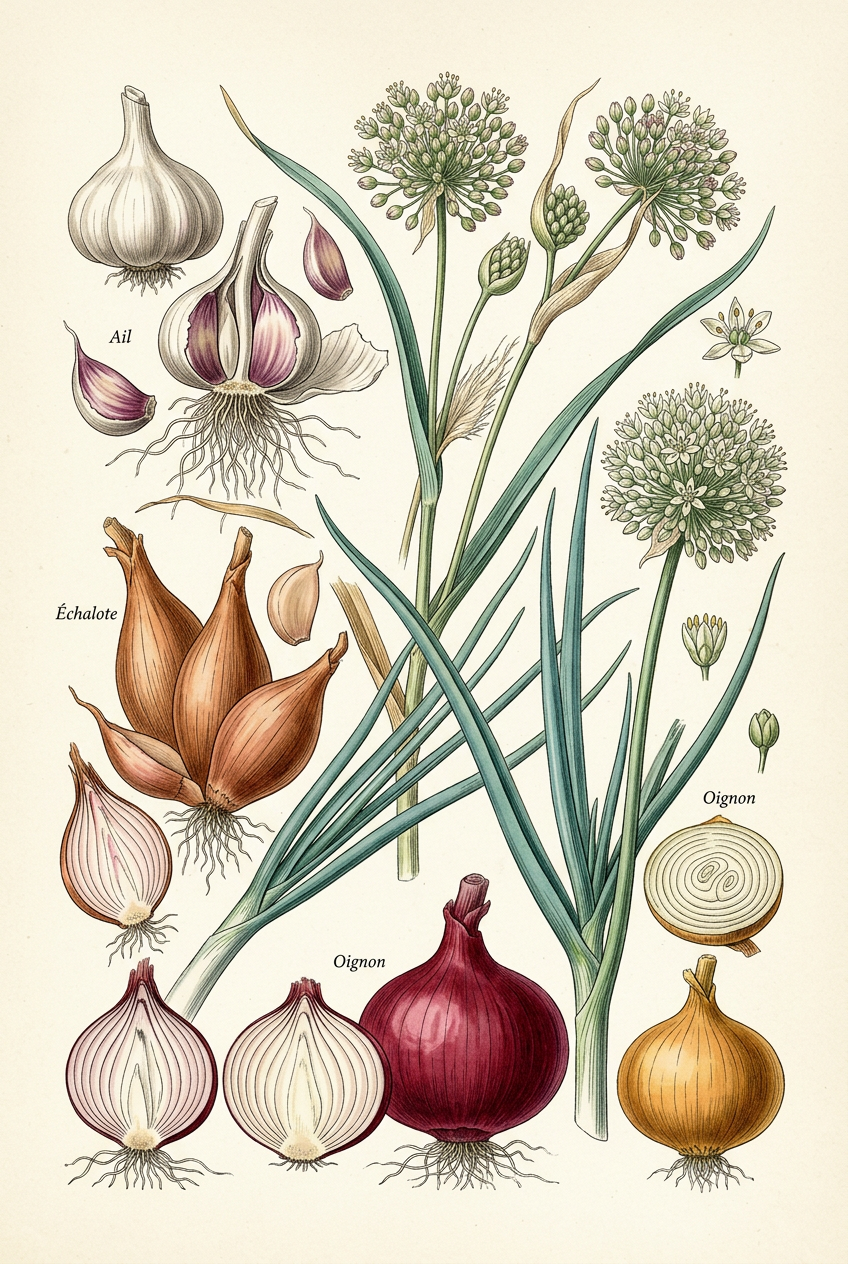 Affiche d'ail et oignon, poster botanique vintage