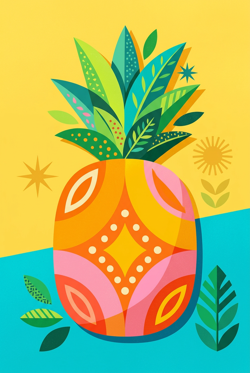 Poster d'ananas, illustration pop art colorée