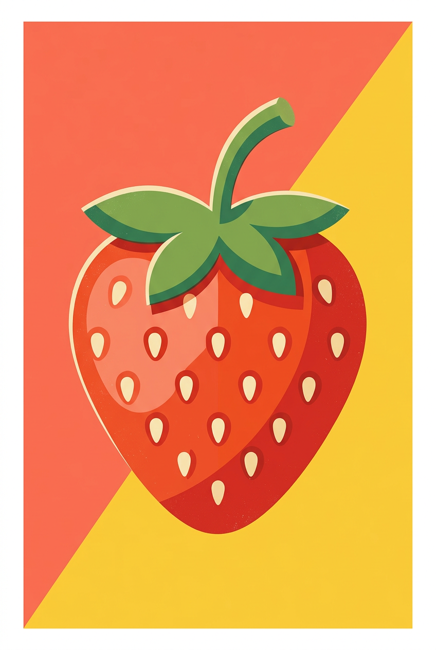Affiche Fraise, poster vintage bicolore