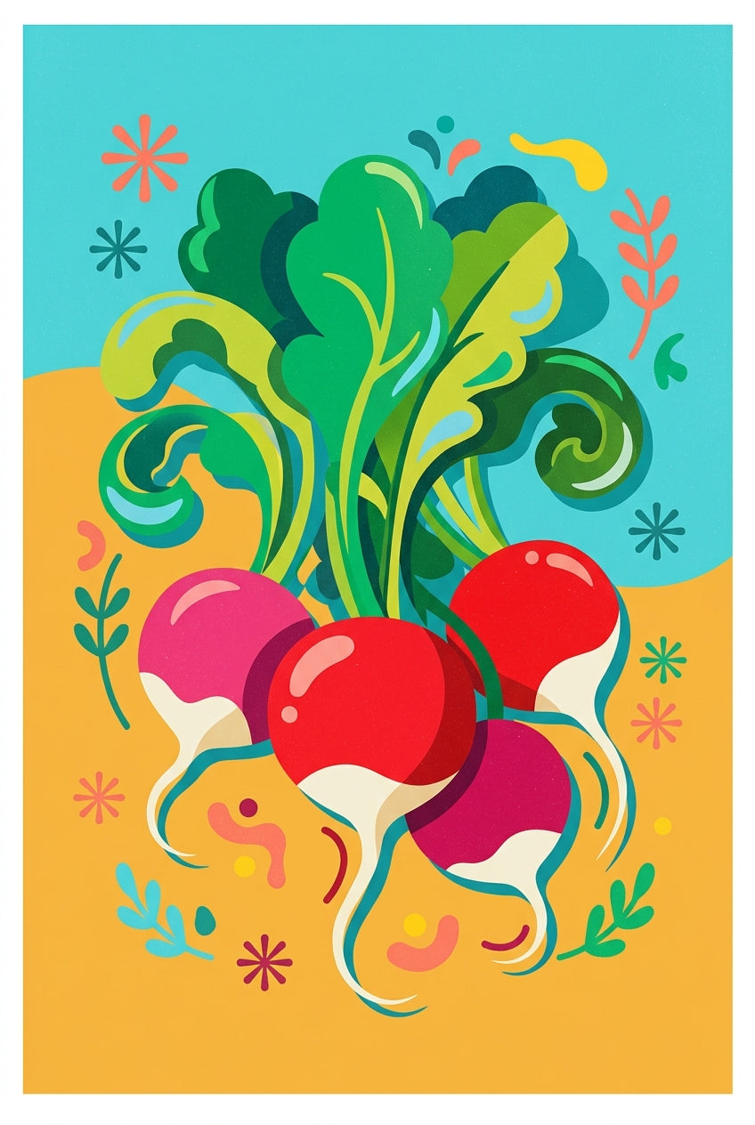 Affiche de radis, poster cuisine colorée