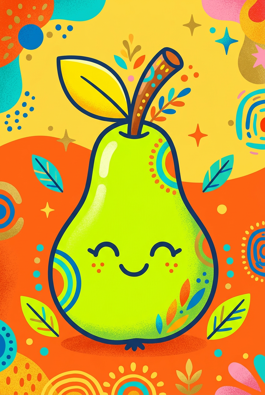Poster de poire, illustration colorée cuisine