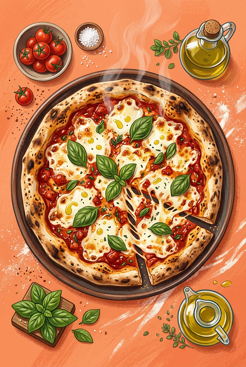 Affiche de pizza Margherita, poster illustré