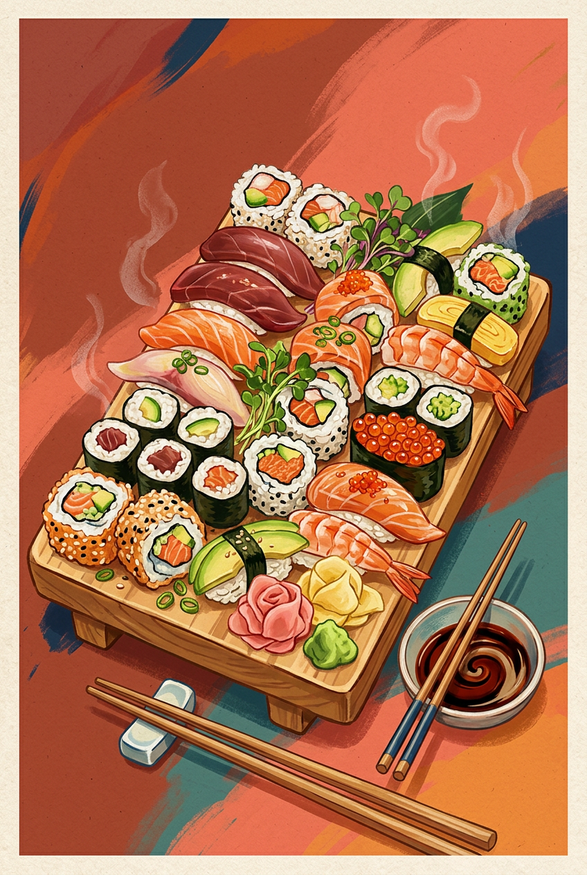 Affiche de sushis, poster cuisine japonaise