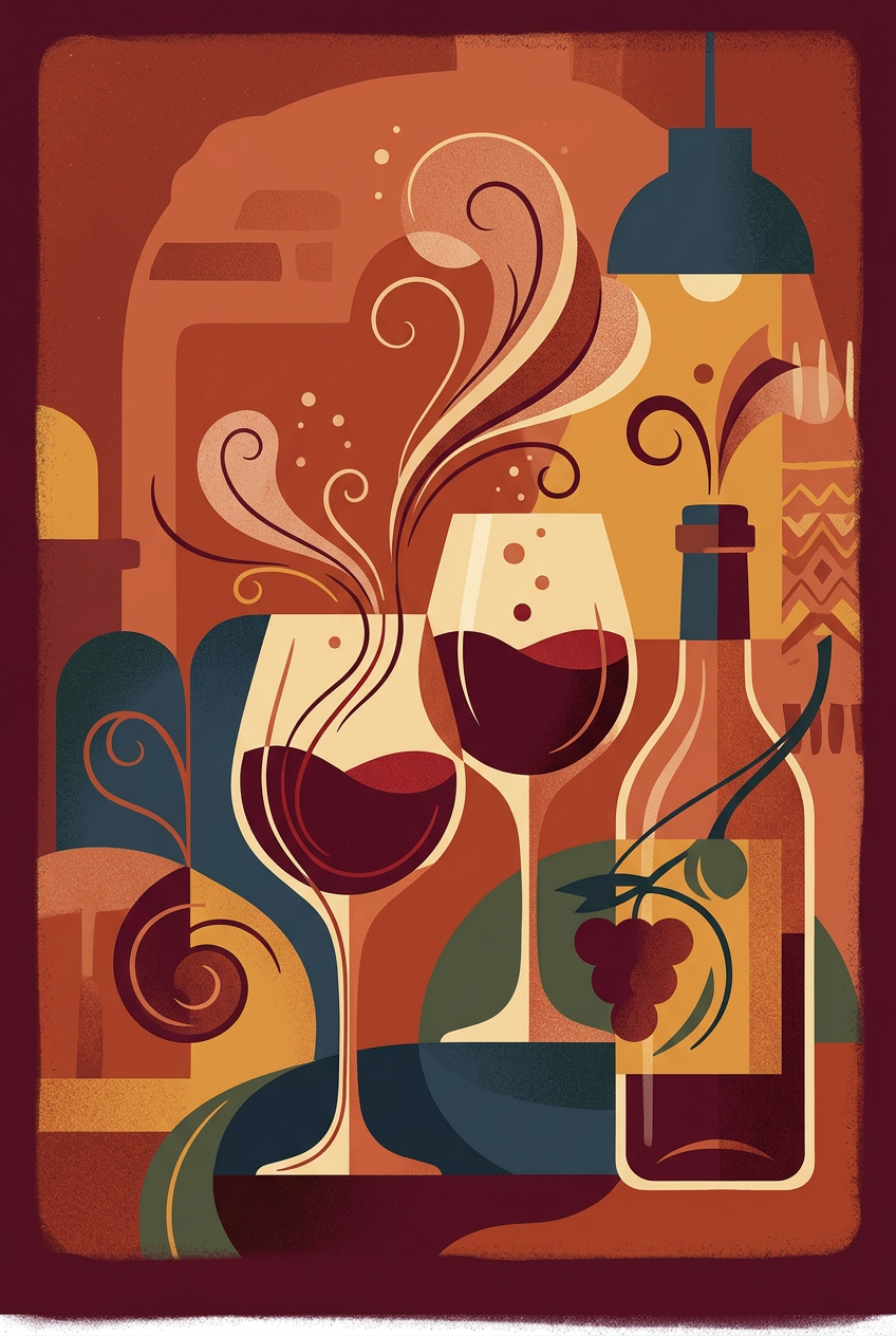 Affiche de Vin, poster abstrait ocre