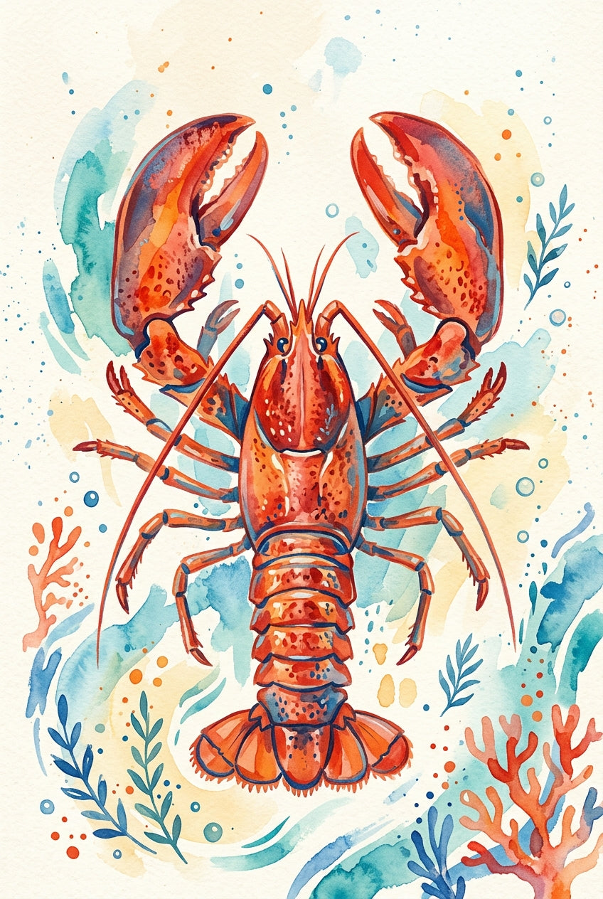 Affiche de homard, poster aquarelle marine