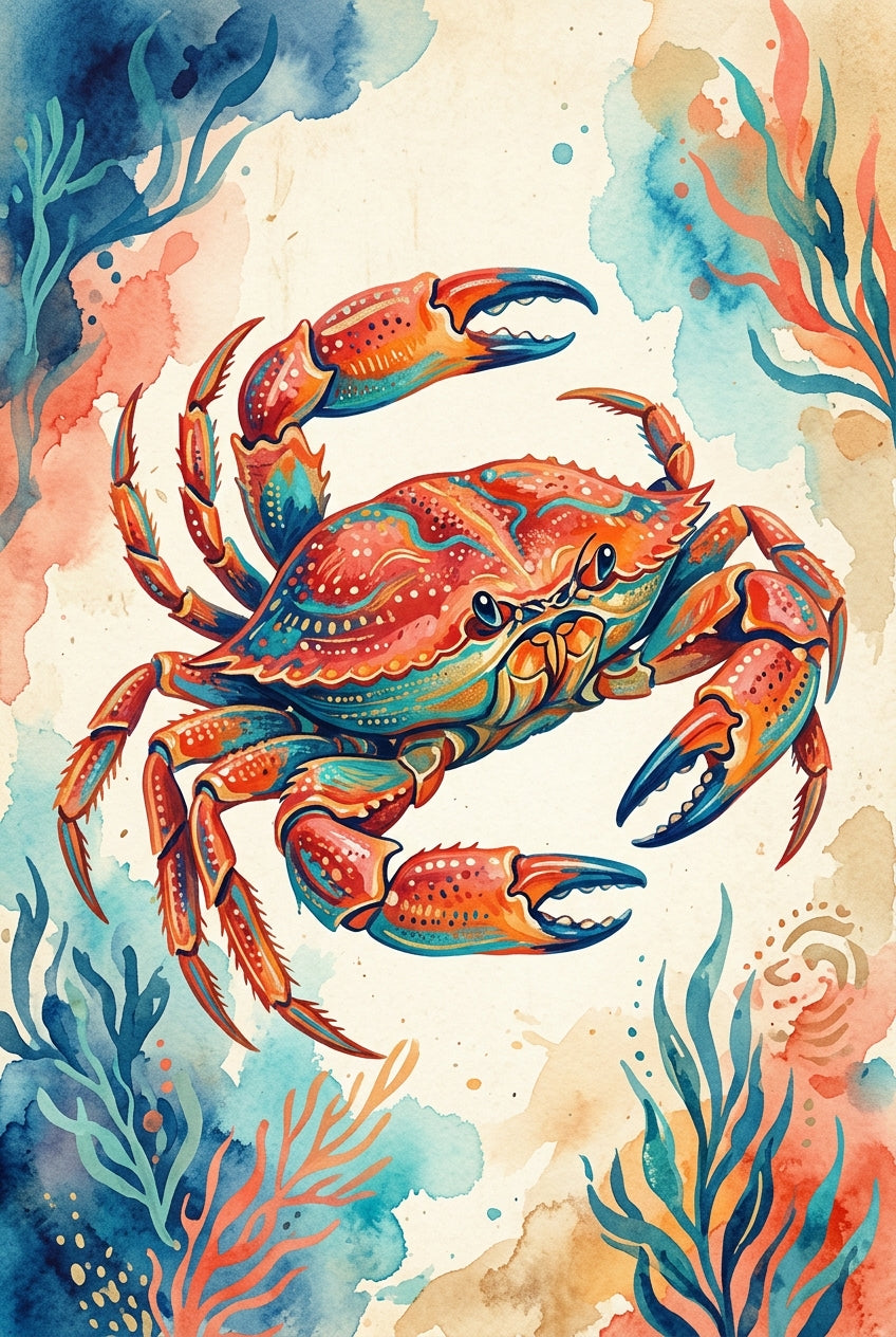 Affiche de crabe, poster cuisine aquarelle