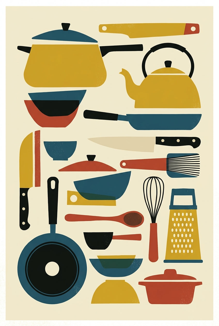 Affiche de cuisine, poster ustensiles rétro