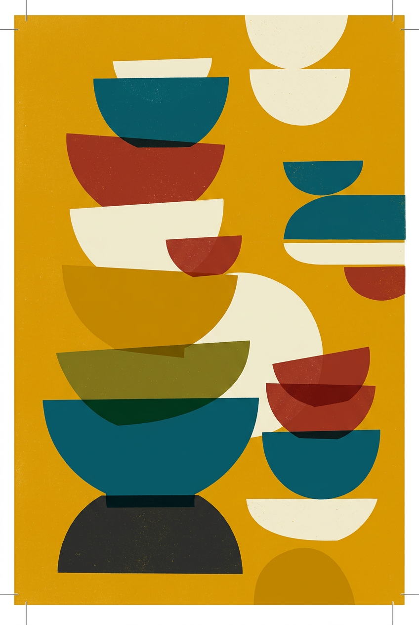 Poster Bols de cuisine, illustration abstraite