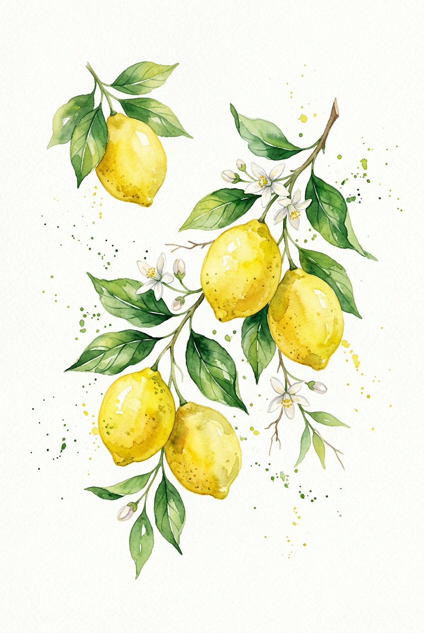 Affiche de citrons, poster cuisine aquarelle