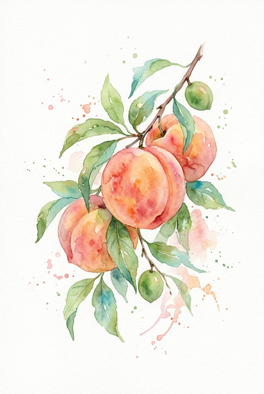 Affiche de pêches, poster aquarelle