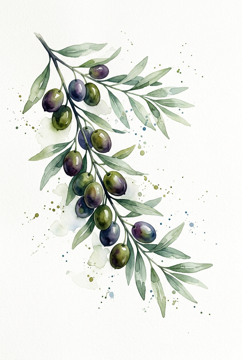 Affiche de branche d'olivier, poster aquarelle