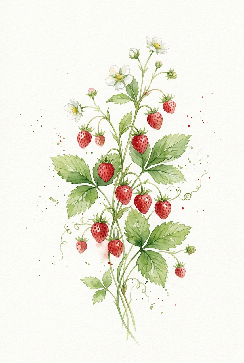 Affiche de fraises sauvages, poster botanique