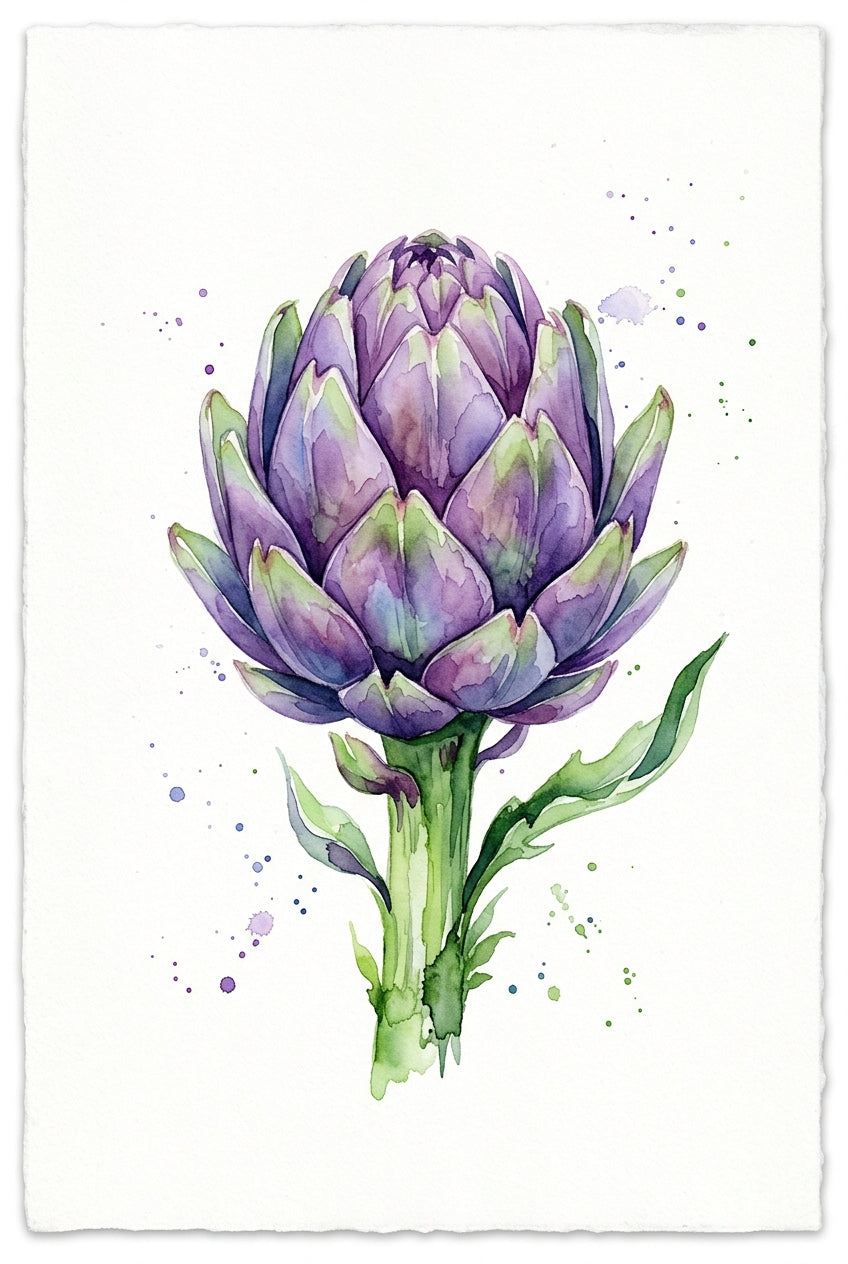 Affiche d'artichaut, poster aquarelle violette