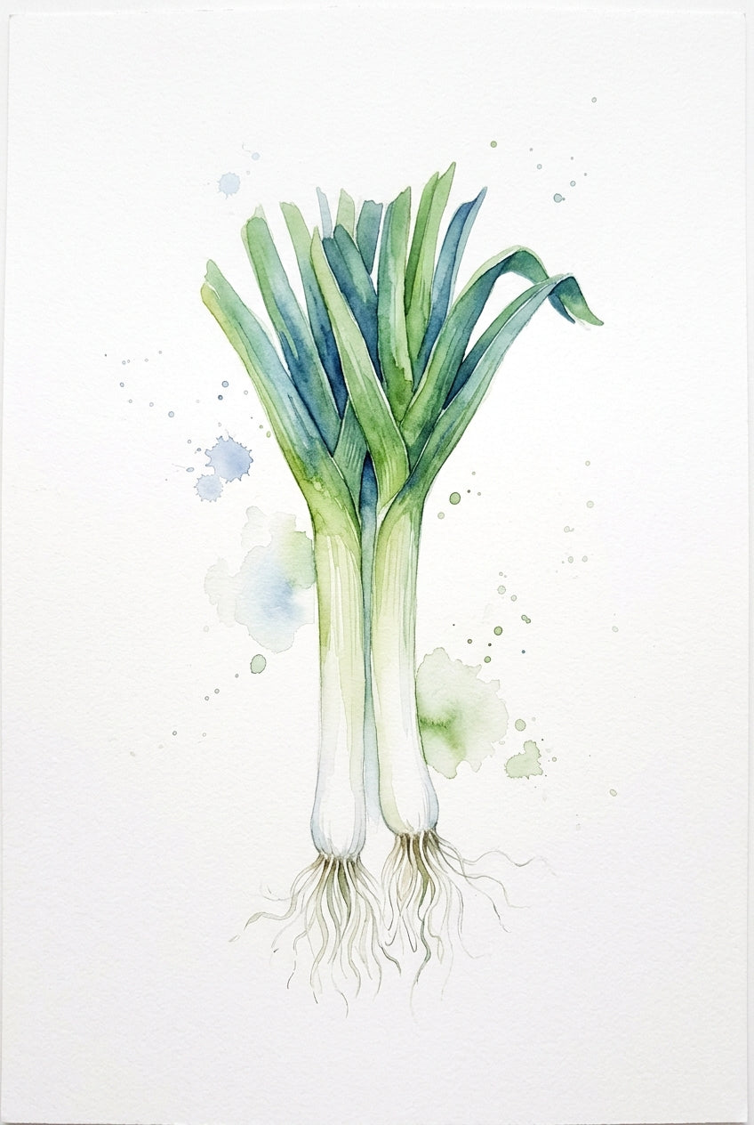 Affiche de poireaux, poster aquarelle cuisine