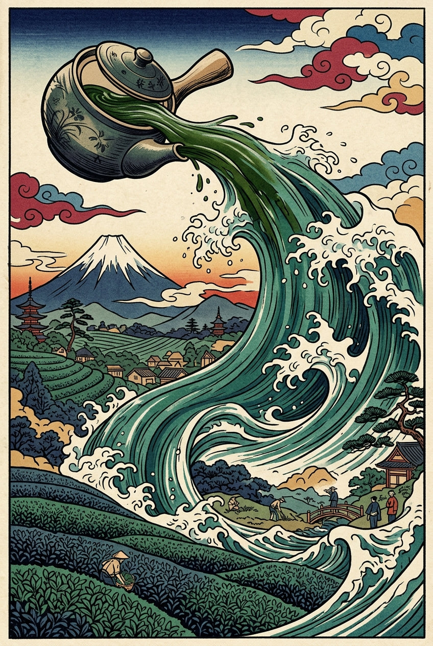 Affiche de thé japonais, poster vague de matcha