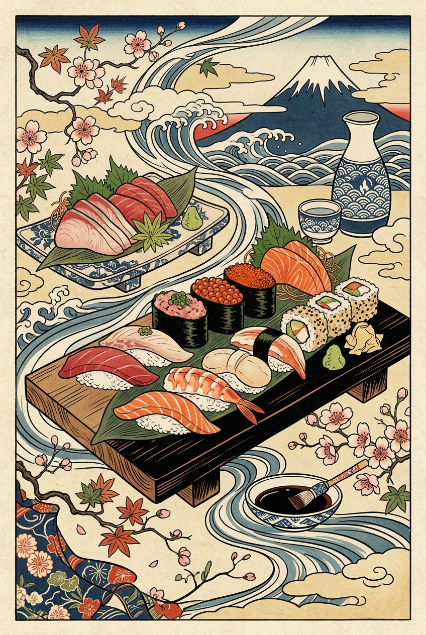 Affiche de Sushis, poster Estampe Japonaise