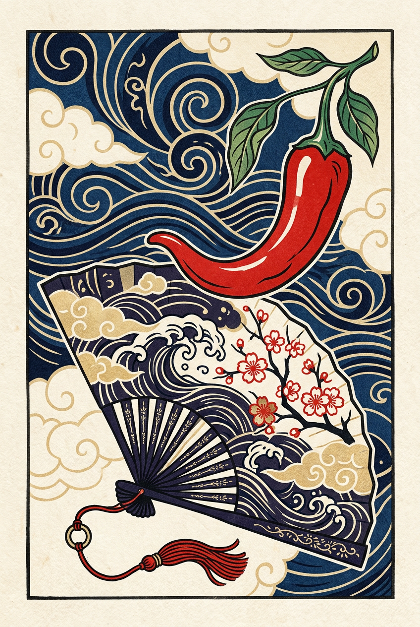Affiche Piment Japonais, poster style Ukiyo-e