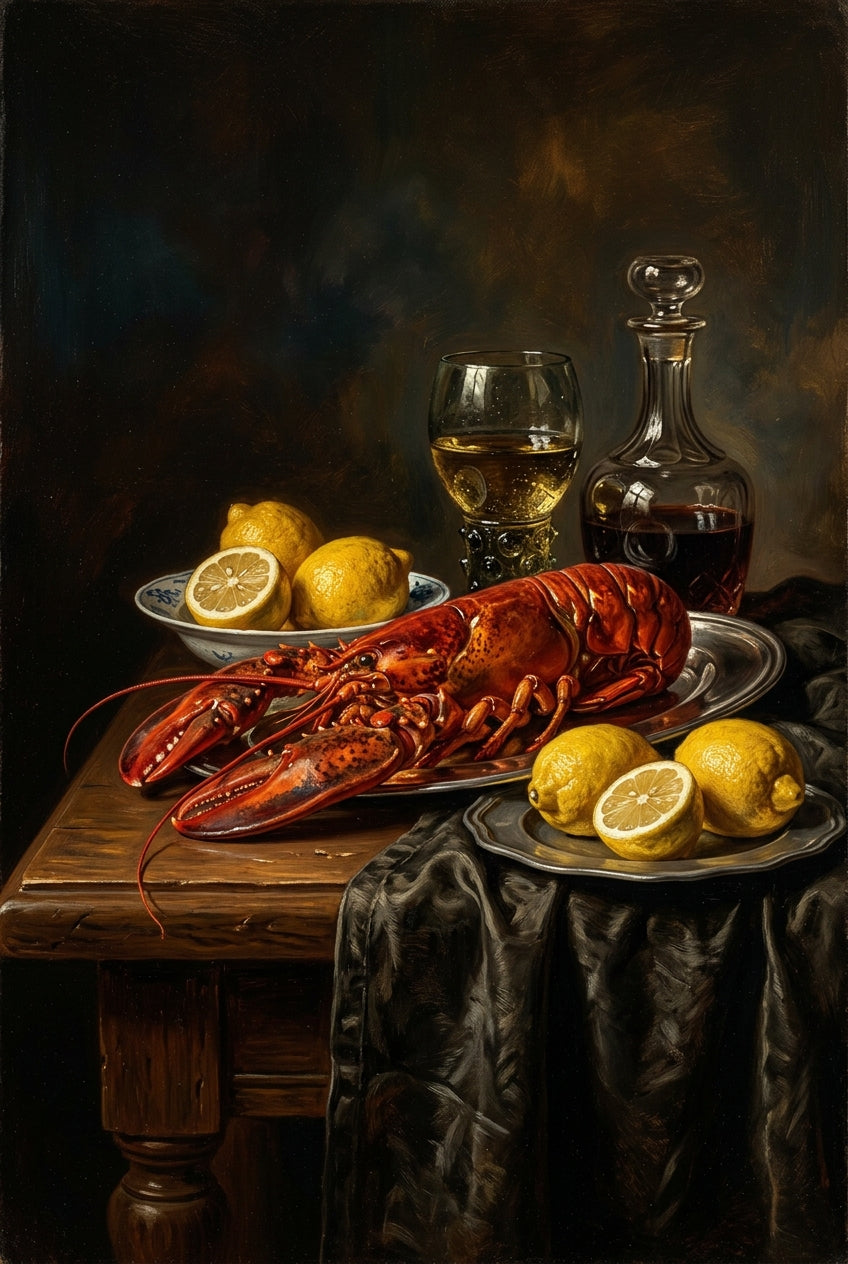 Affiche de homard, poster nature morte flamande