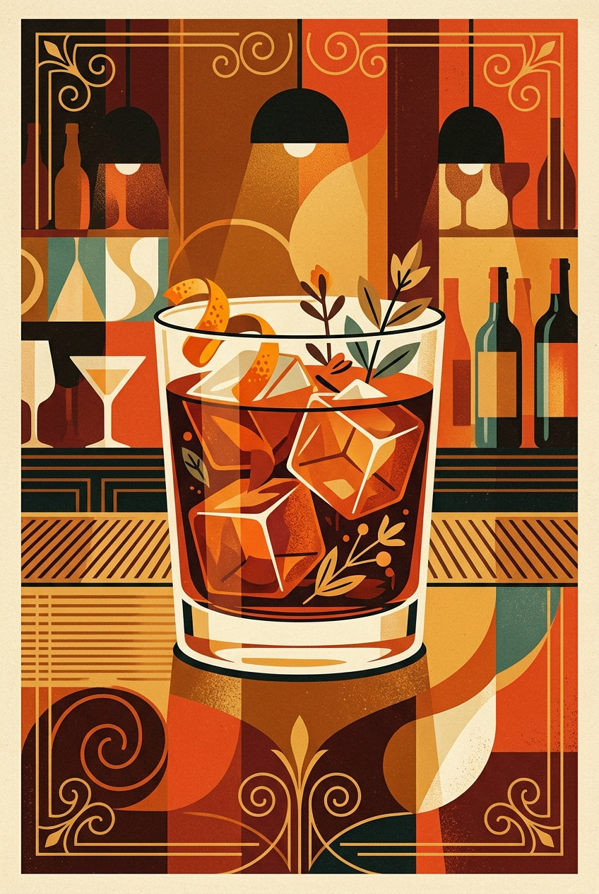 Poster cocktail Negroni, style vintage Art Déco
