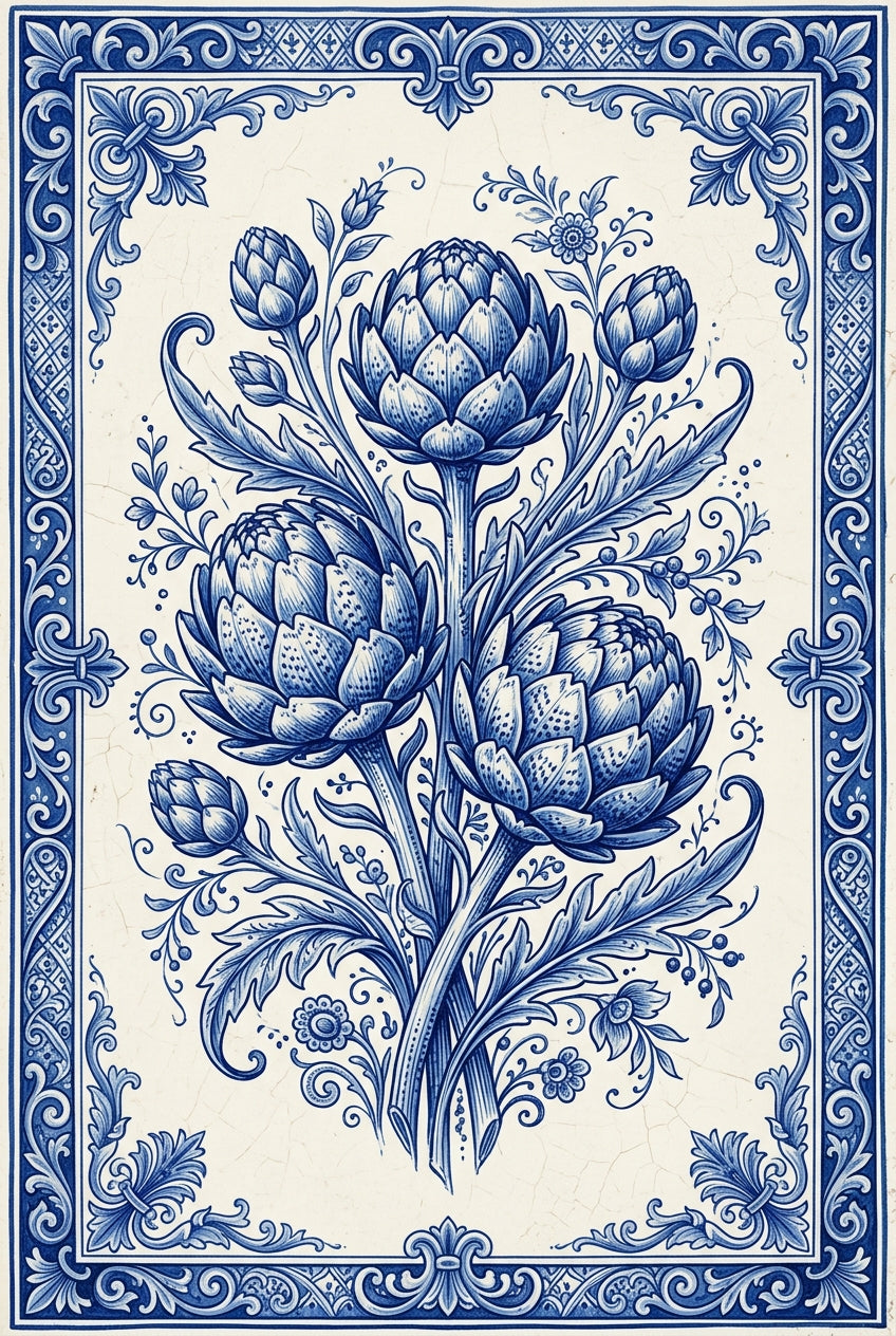Affiche d'artichaut, poster azulejos bleu