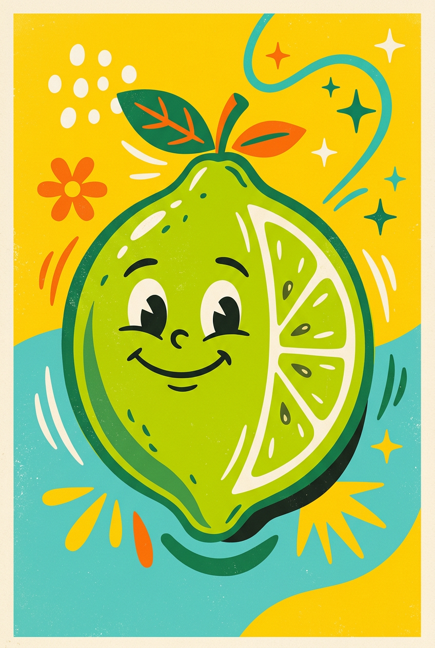 Affiche de citron vert, poster illustration rétro