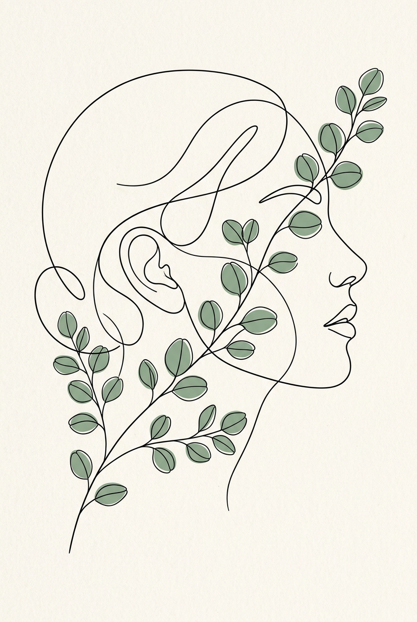 Affiche Chambre Visage et Eucalyptus - Poster Line Art