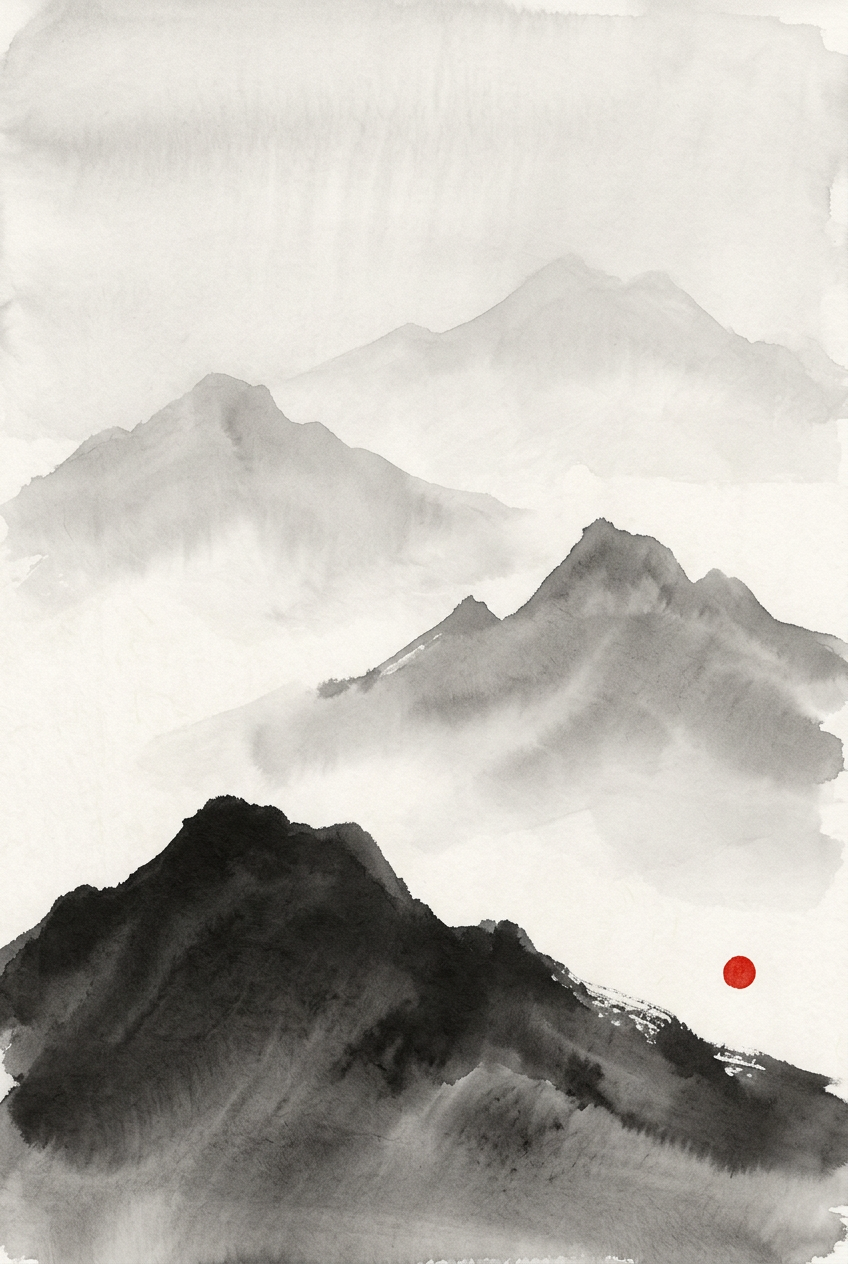 Affiche Chambre Montagnes Encre - Poster Zen