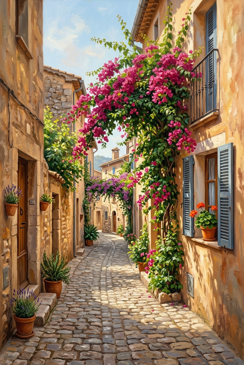 Affiche Chambre Ruelle Bougainvilliers - Poster Méditerranée