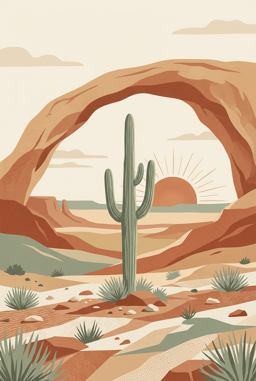 Affiche Chambre Cactus sous l'Arche - Poster Boho
