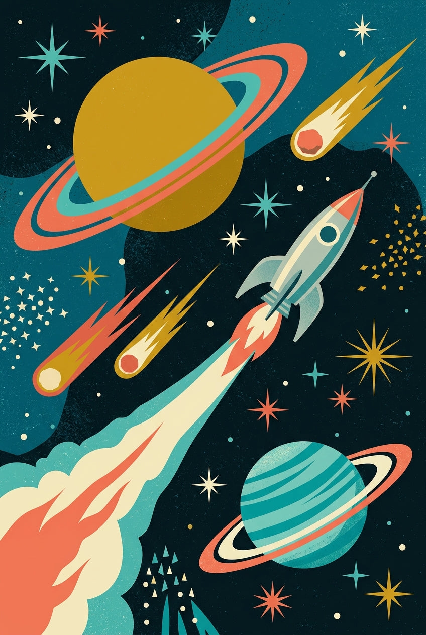 Affiche Chambre Ado Planètes Rétro - Poster Sci-Fi Vintage