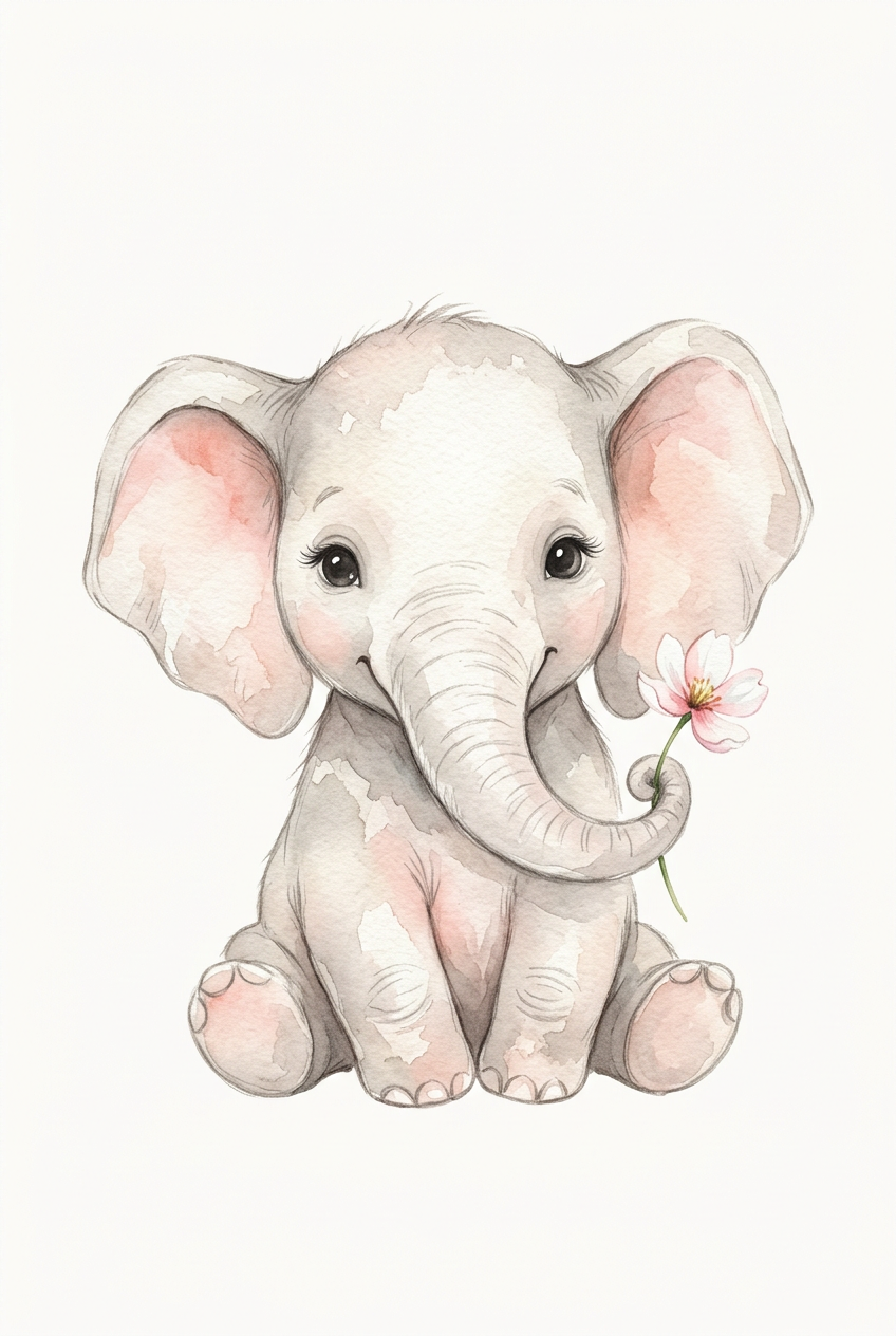 Affiche Chambre Bébé Éléphant - Poster Aquarelle