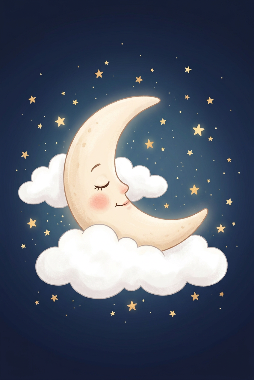 Affiche Chambre Bébé Lune Bonne Nuit - Poster Céleste