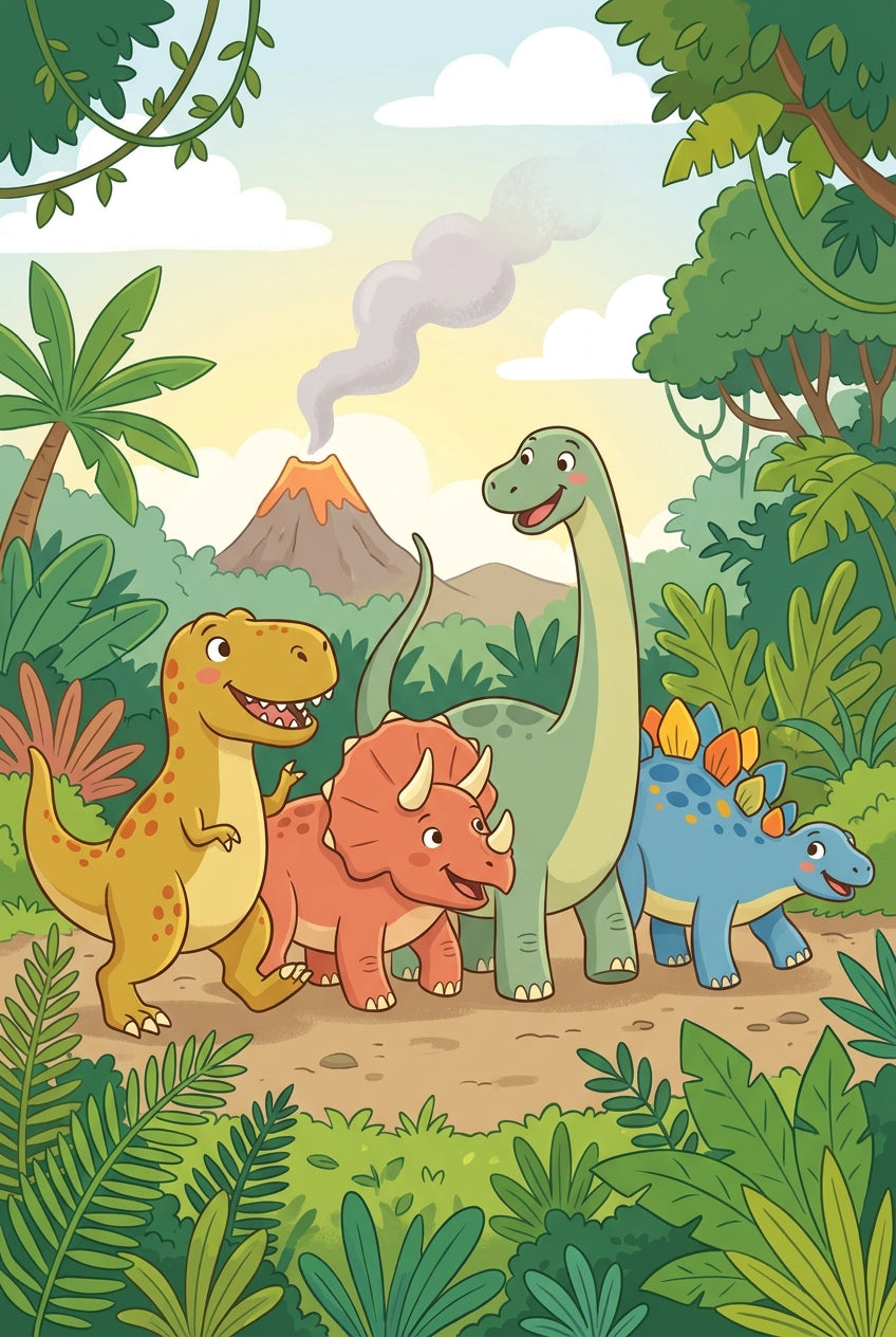 Affiche Chambre Enfant Dinosaures Rigolos - Poster Dinosaures
