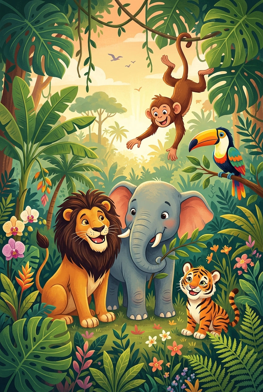 Affiche Chambre Enfant Animaux de la Jungle - Poster Jungle