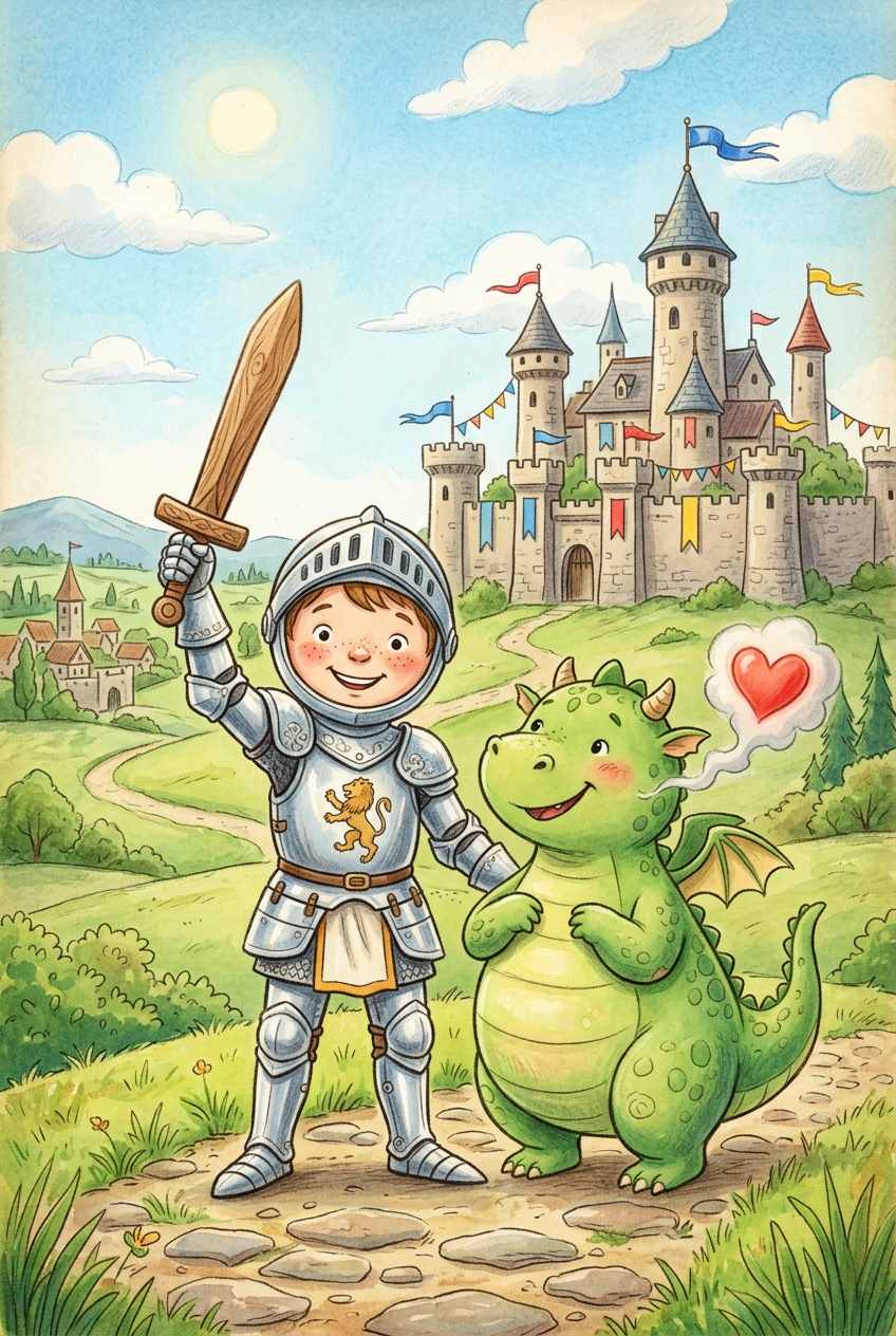 Affiche Chambre Enfant Chevalier et Dragon - Poster Chevaliers
