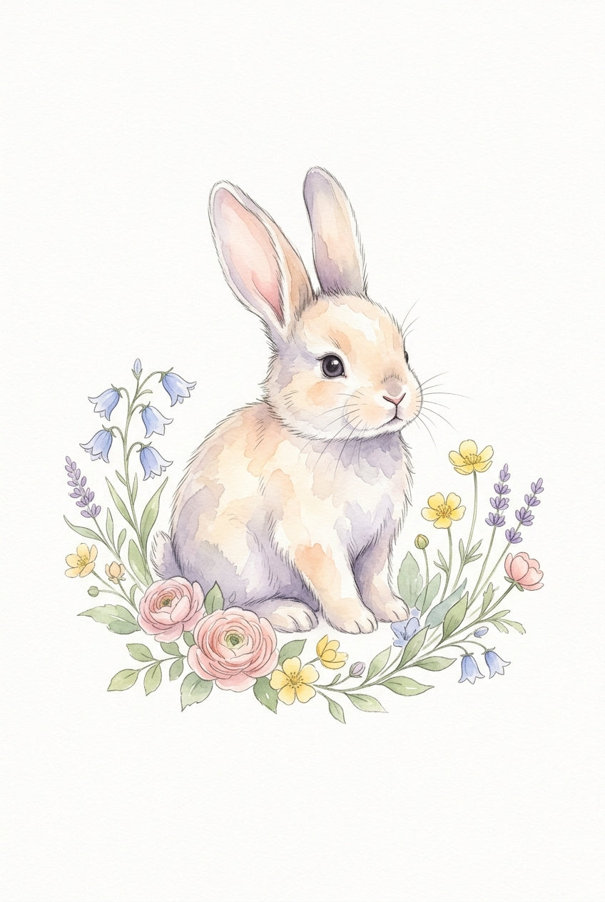 Affiche Chambre Bébé Lapin - Poster Aquarelle
