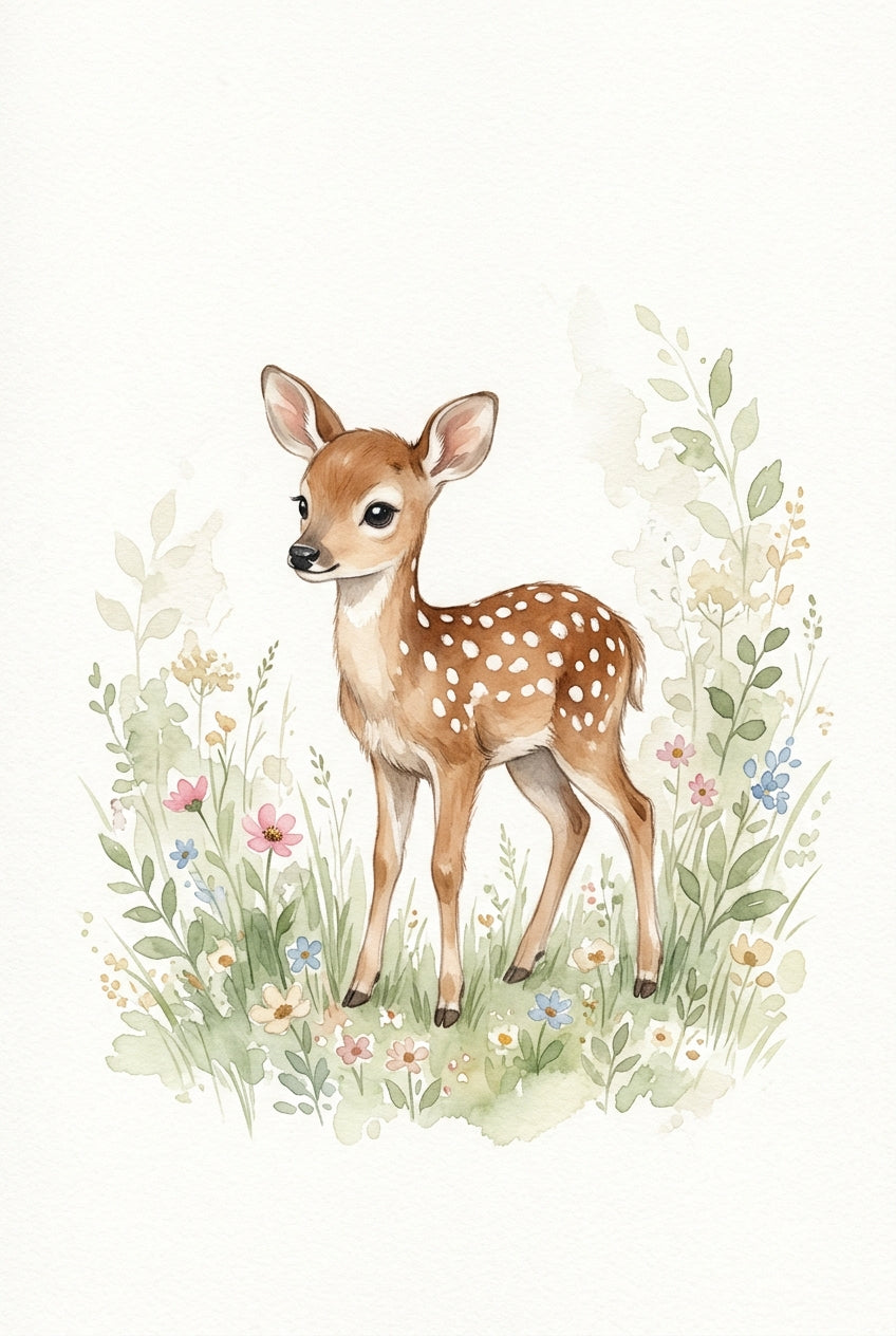 Affiche Chambre Bébé Faon - Poster Aquarelle