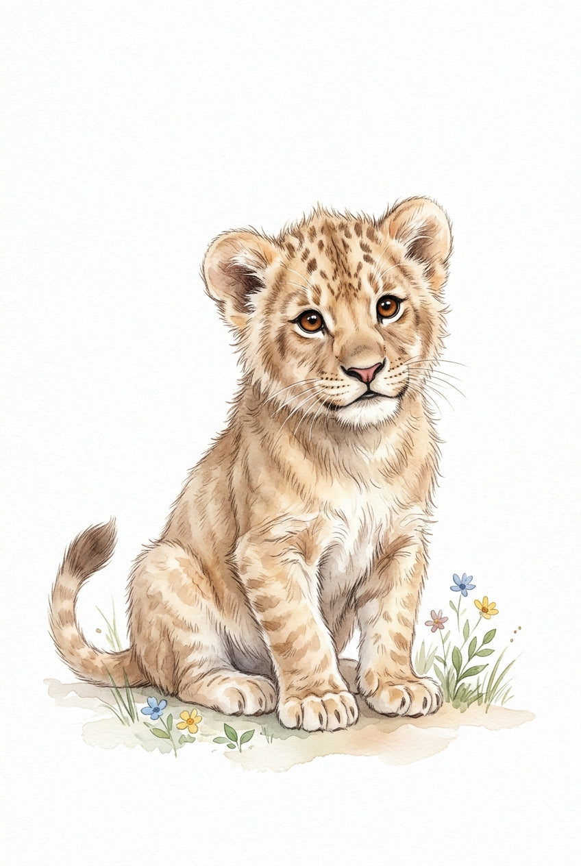 Affiche Chambre Bébé Lionceau - Poster Aquarelle
