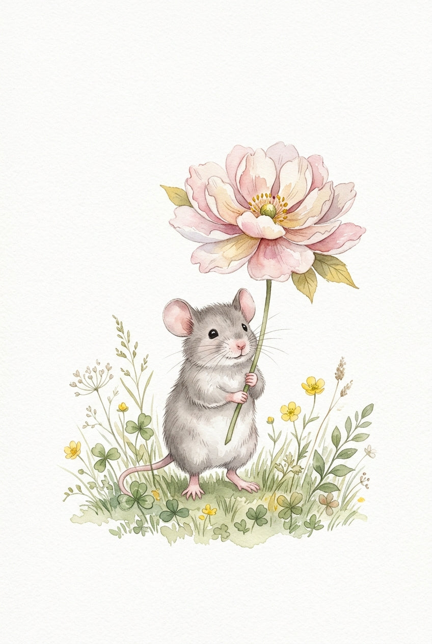 Affiche Chambre Bébé Souris - Poster Aquarelle