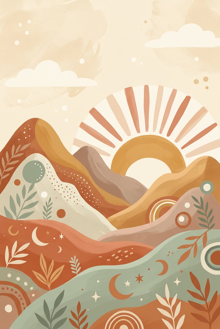 Affiche Chambre Bébé Montagnes Boho - Poster Boho
