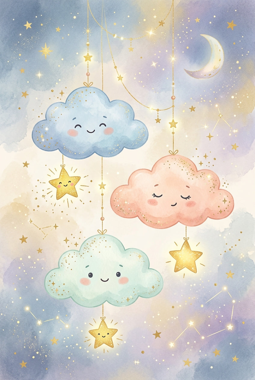 Affiche Chambre Bébé Nuages Pastel - Poster Céleste