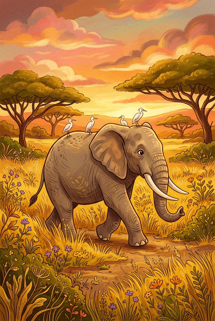 Affiche Chambre Enfant Éléphant de la Savane - Poster Savane