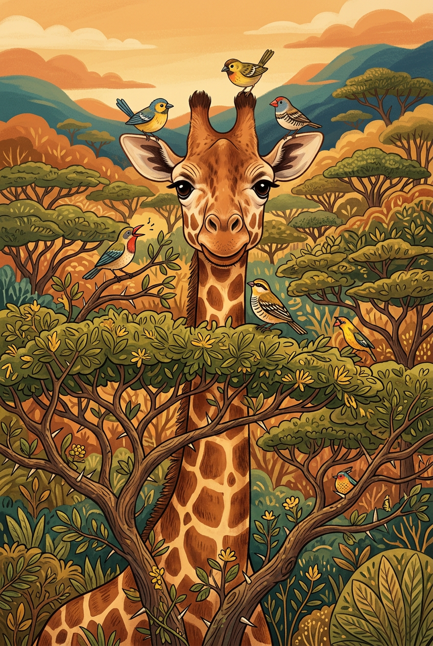 Affiche Chambre Enfant Girafe Safari - Poster Savane