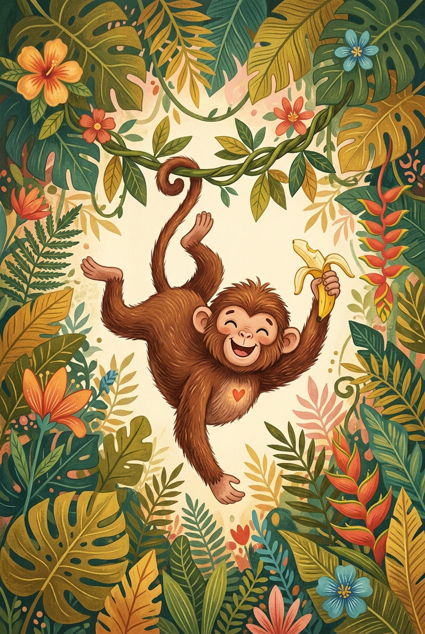 Affiche Chambre Enfant Singe Espiègle - Poster Savane