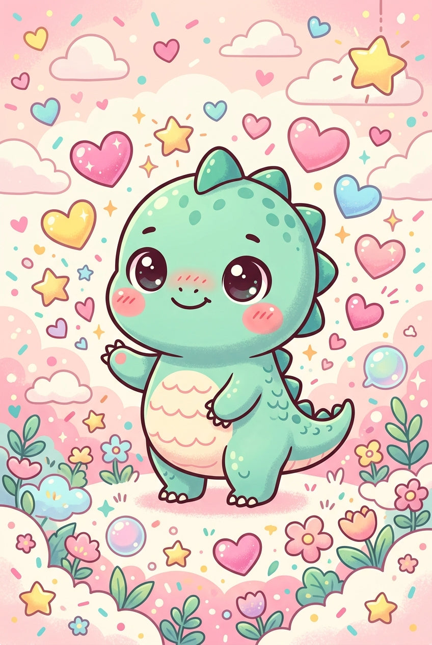 Affiche Chambre Enfant Dino Kawaii - Poster Kawaii