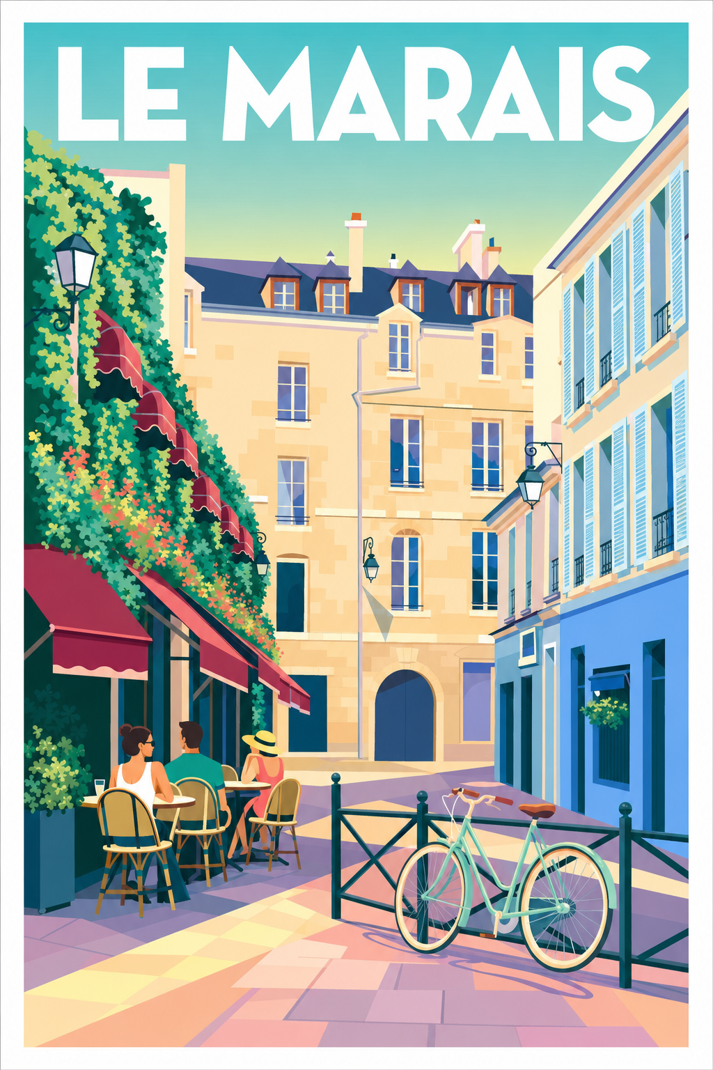 Affiche du Marais, poster terrasse Parisienne