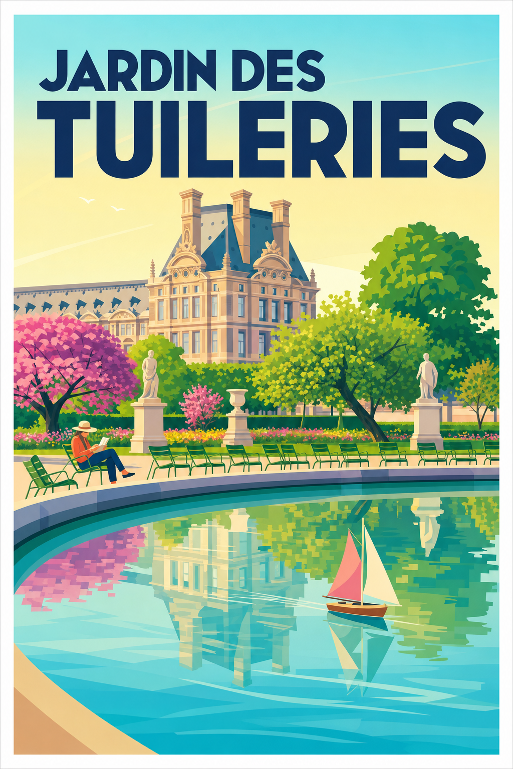 Affiche du Jardin des Tuileries, poster bassin