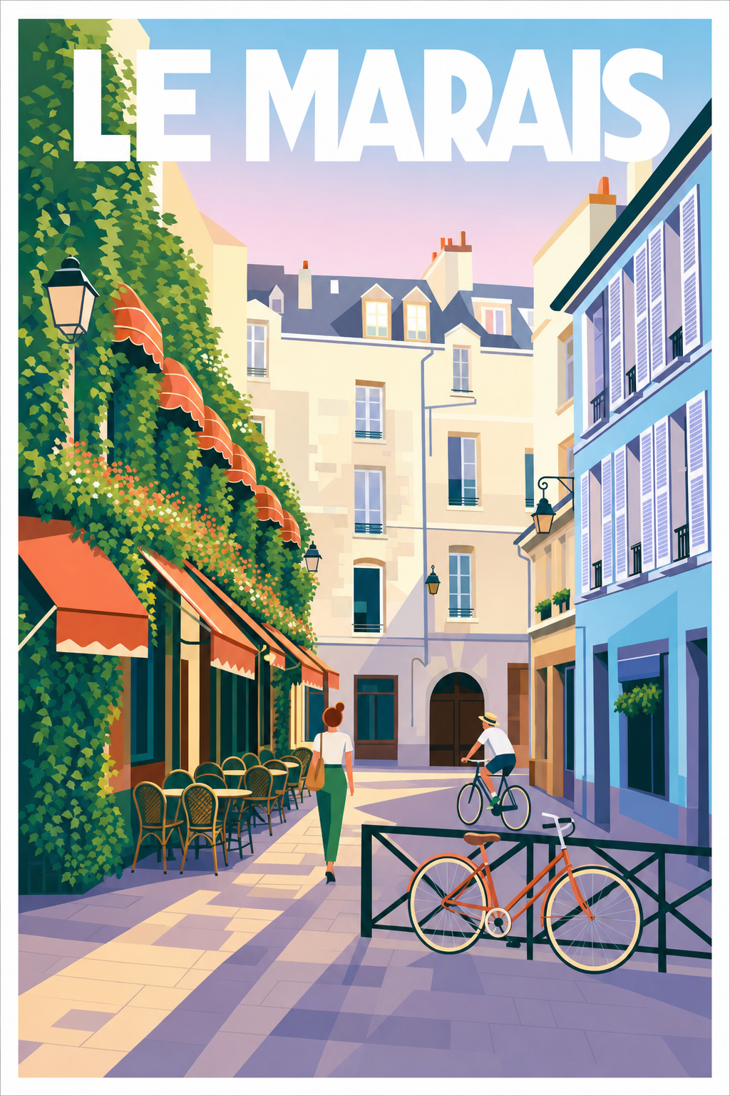Affiche du Marais, poster ruelle fleurie