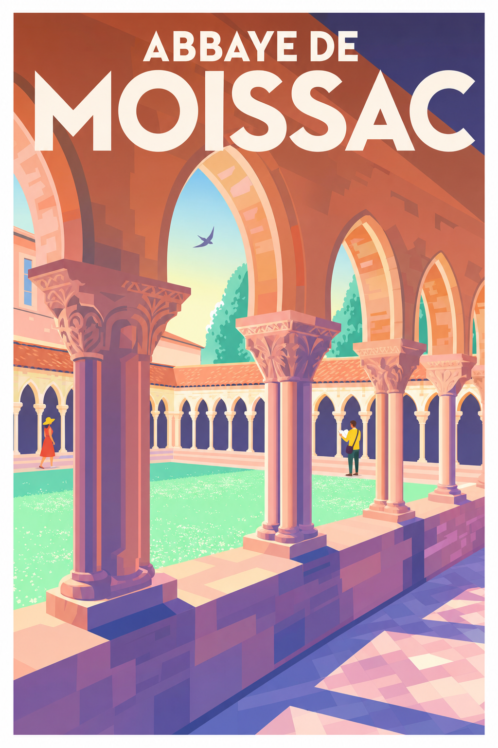 Affiche de l'Abbaye de Moissac, poster cloître roman