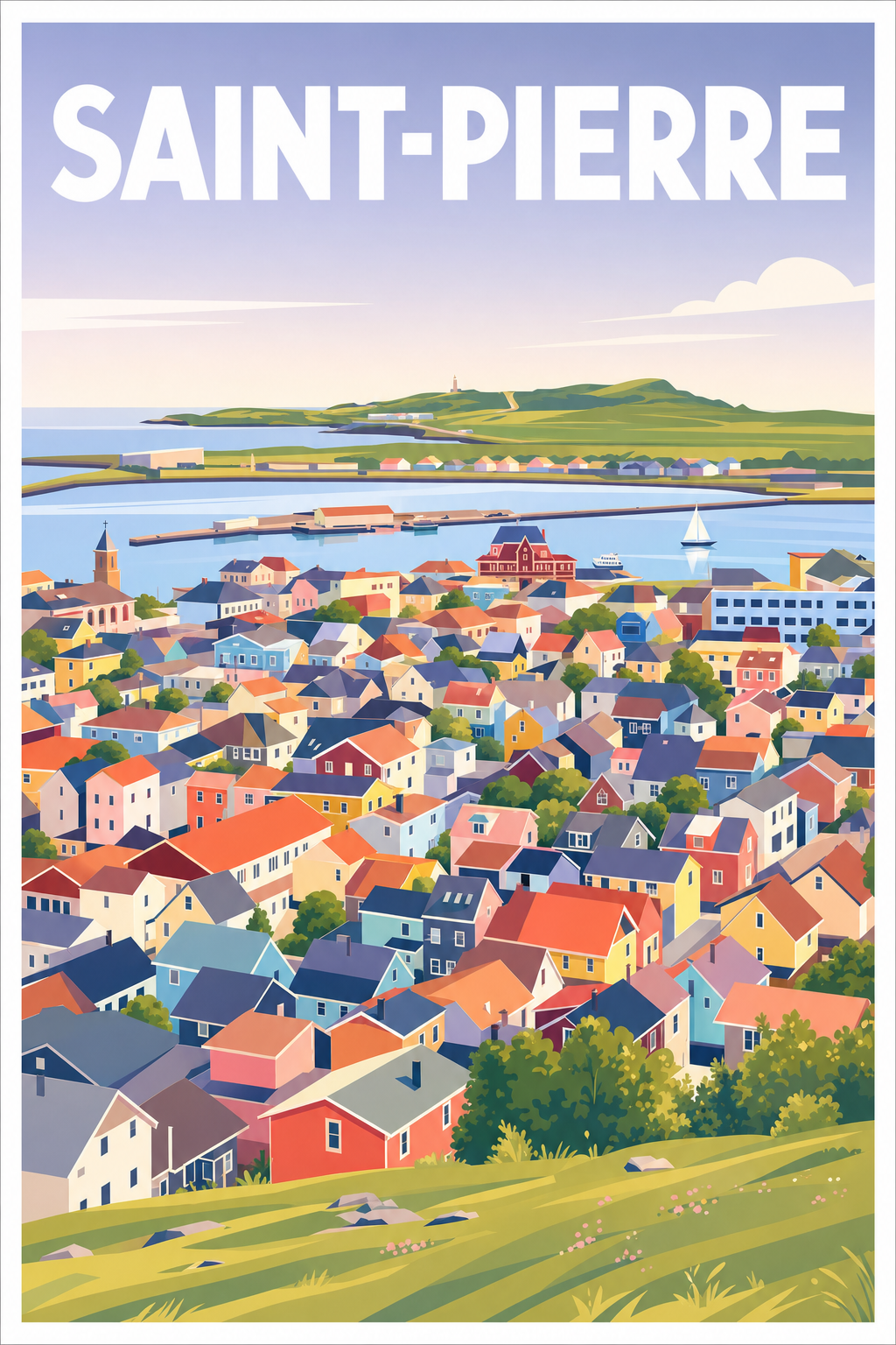 Affiche de Saint-Pierre, poster maisons colorées